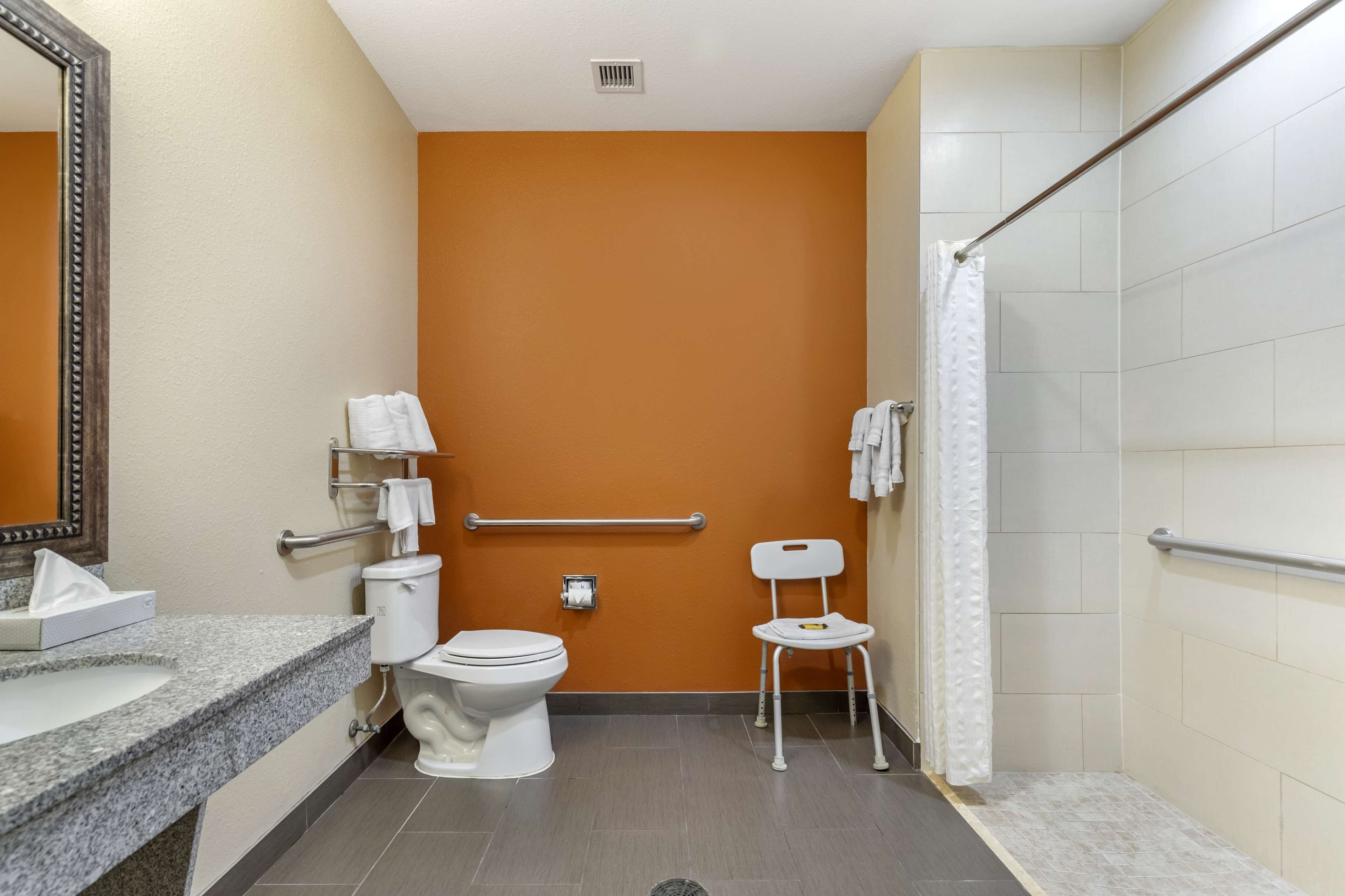 standard room, 1 king bed, accessible, non smoking | bathroom | combined shower/bathtub, hydromassage showerhead, free toiletries