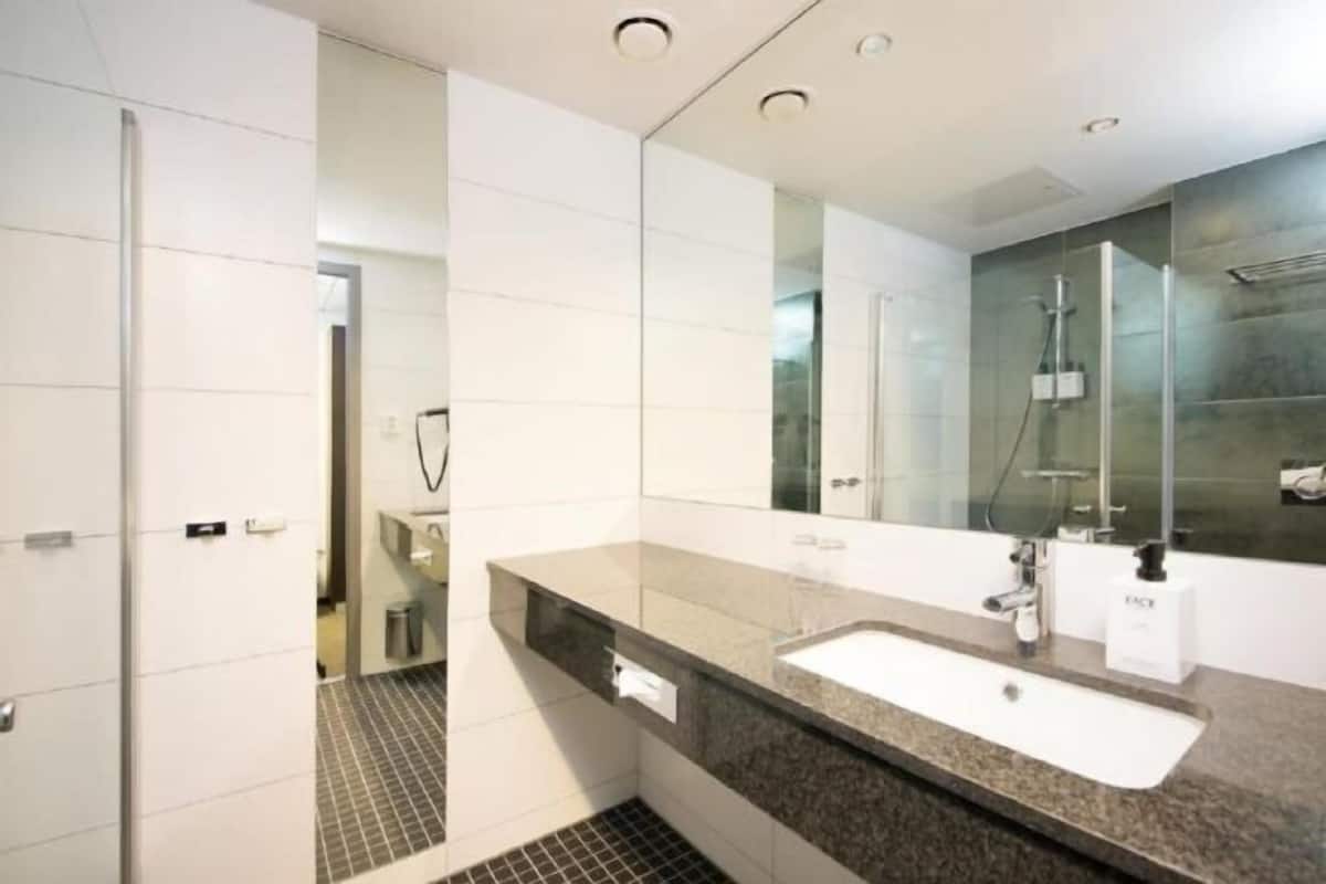 Bathroom | Shower, hair dryer, heated floors, towels