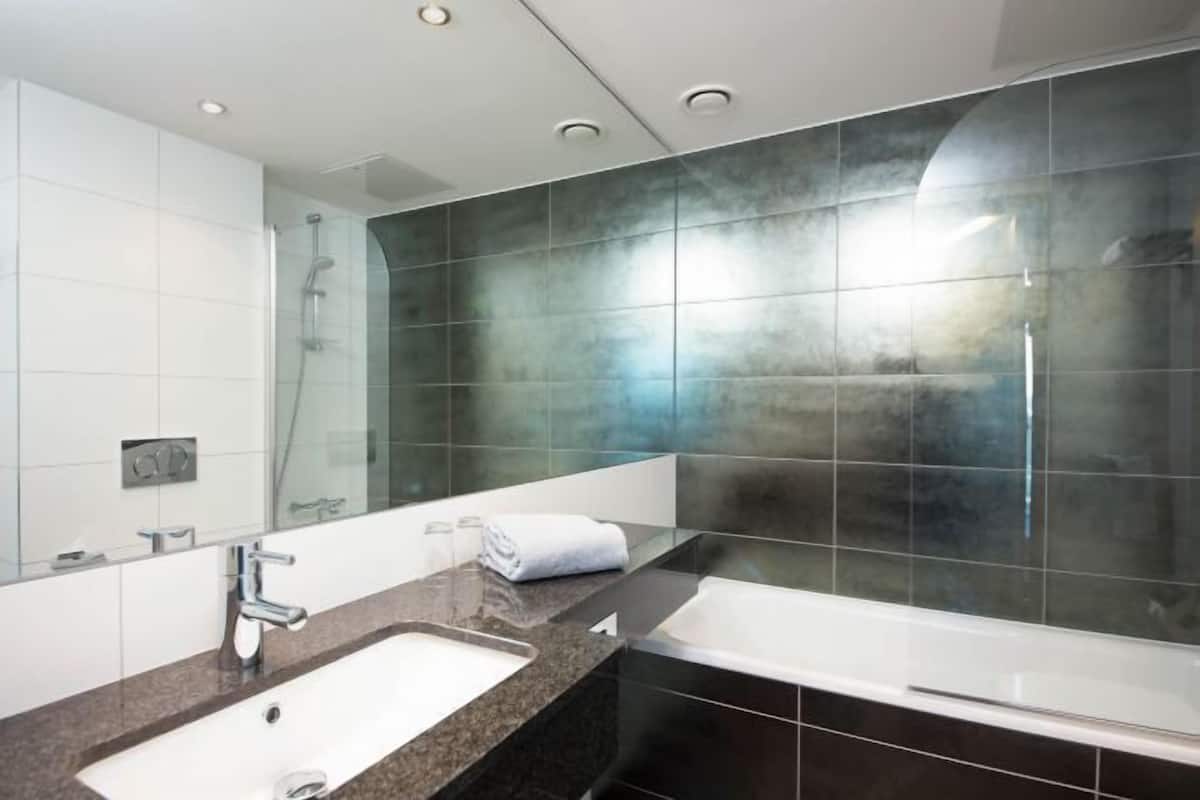 Bathroom | Shower, hair dryer, heated floors, towels