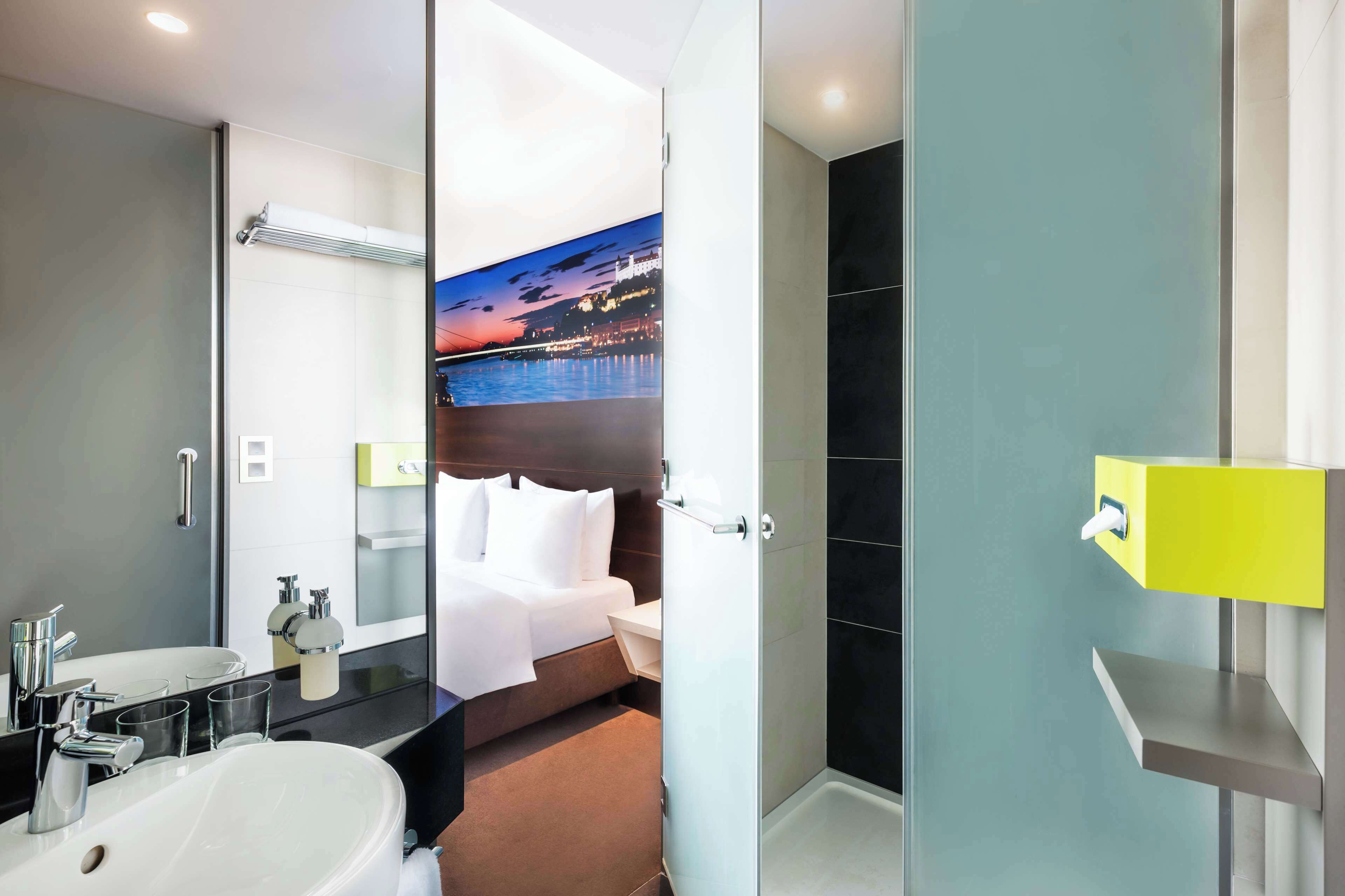 eco-friendly toiletries, hair dryer, towels, soap