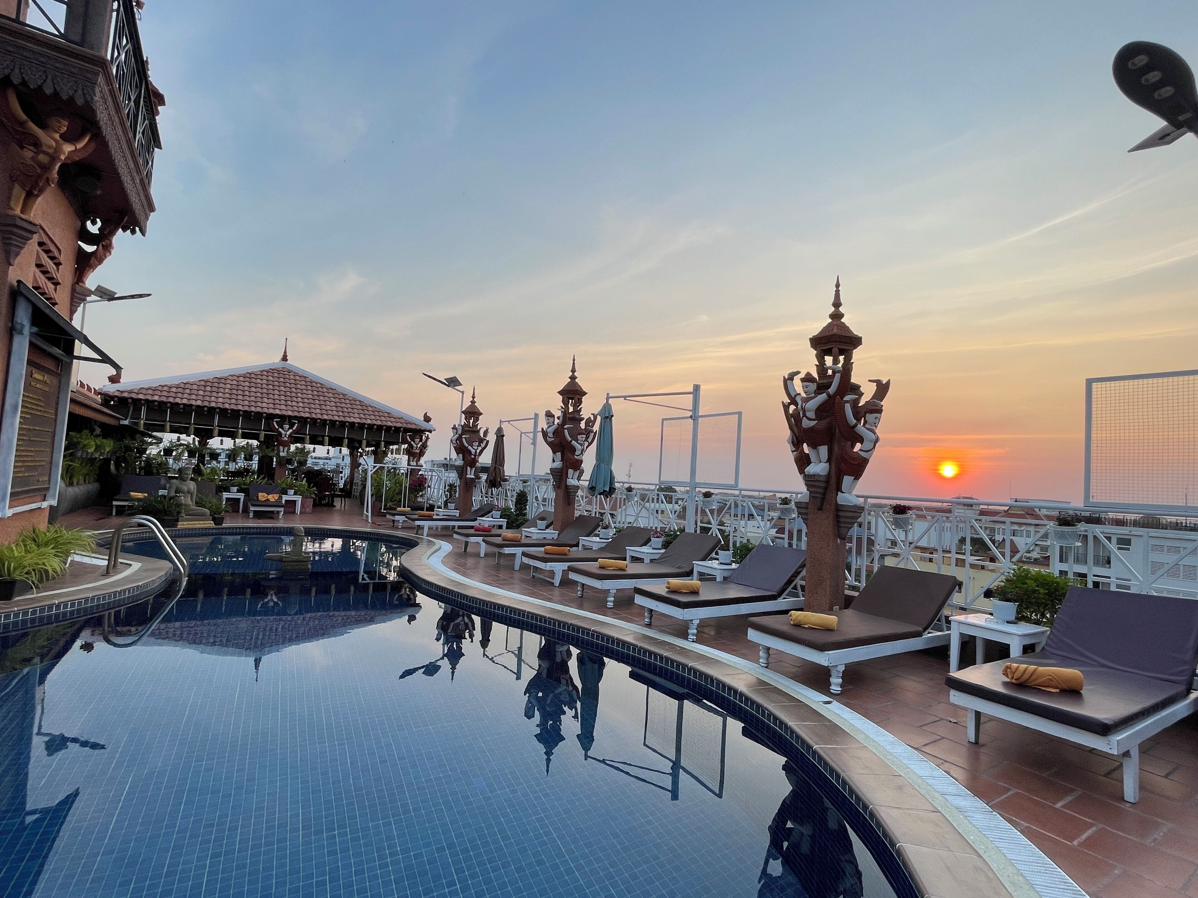 Indoor pool, outdoor pool, pool umbrellas, pool loungers