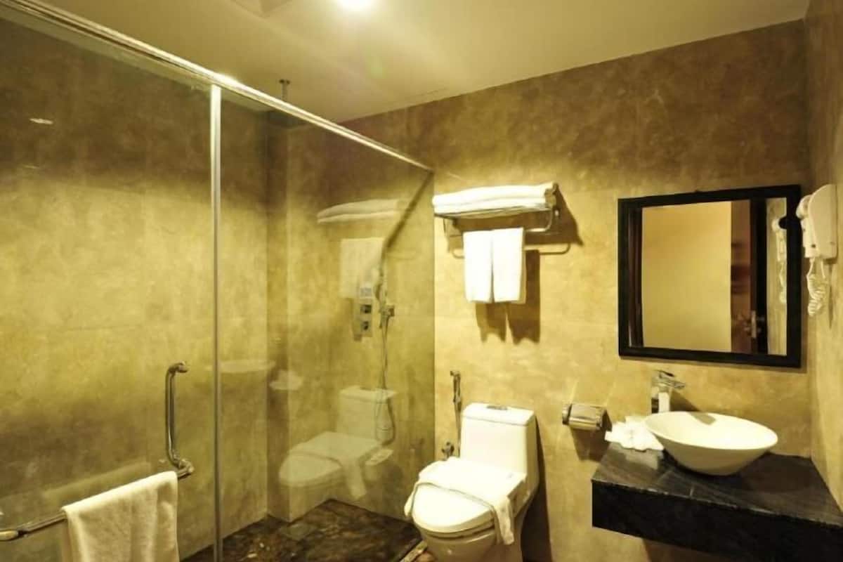 Douche, douche à « effet pluie », articles de toilette de luxe