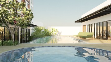 2 outdoor pools, sun loungers