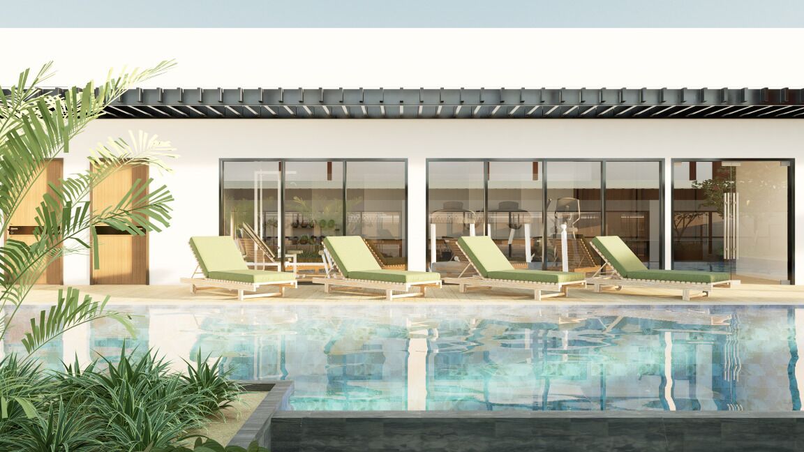 2 室外游泳池，日光浴躺椅