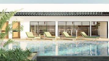 2 outdoor pools, pool loungers