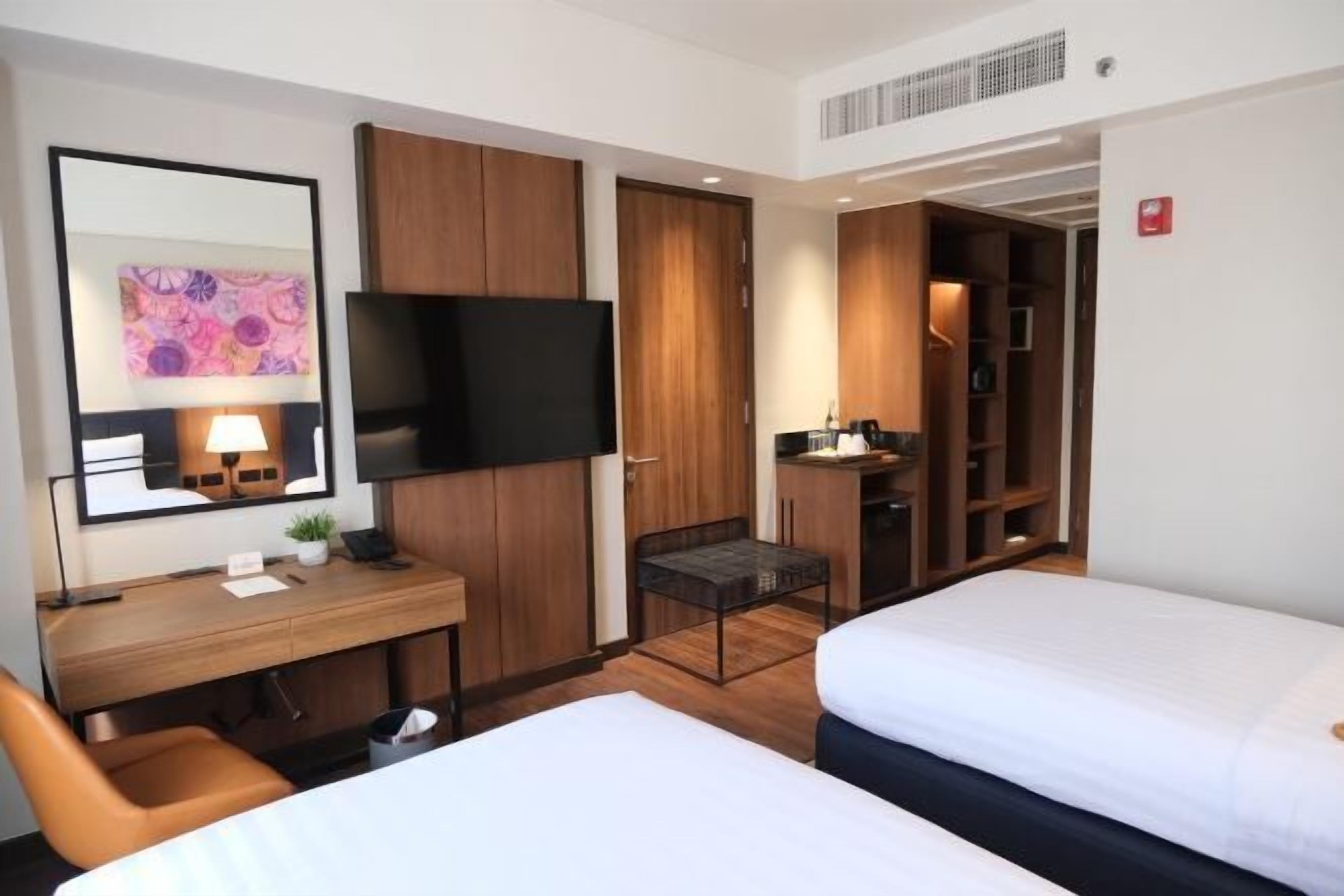 In-room safe, desk, laptop workspace, blackout curtains