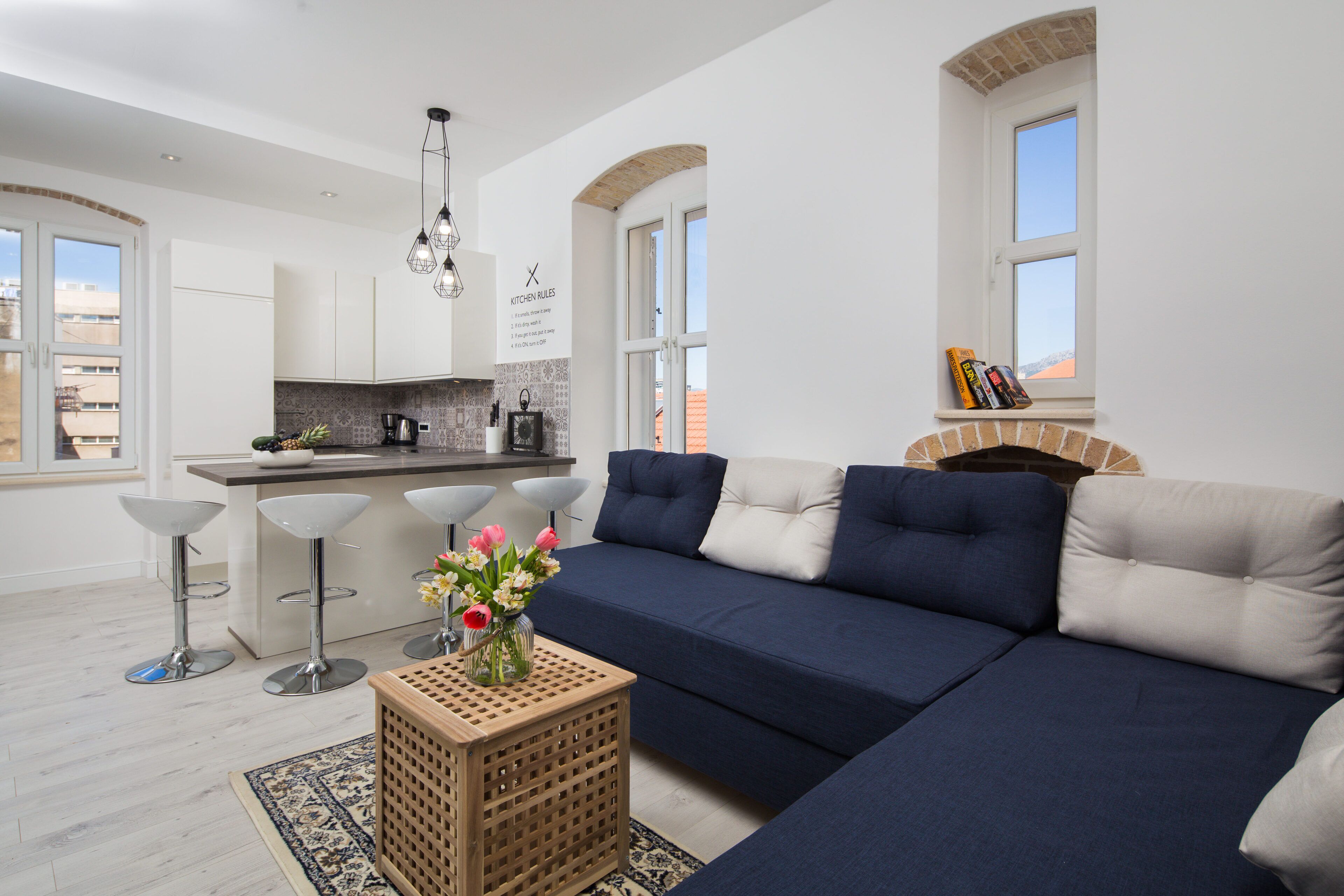 luxury suite, 1 bedroom, kitchen | living area | 55-inch lcd tv with cable channels, tv