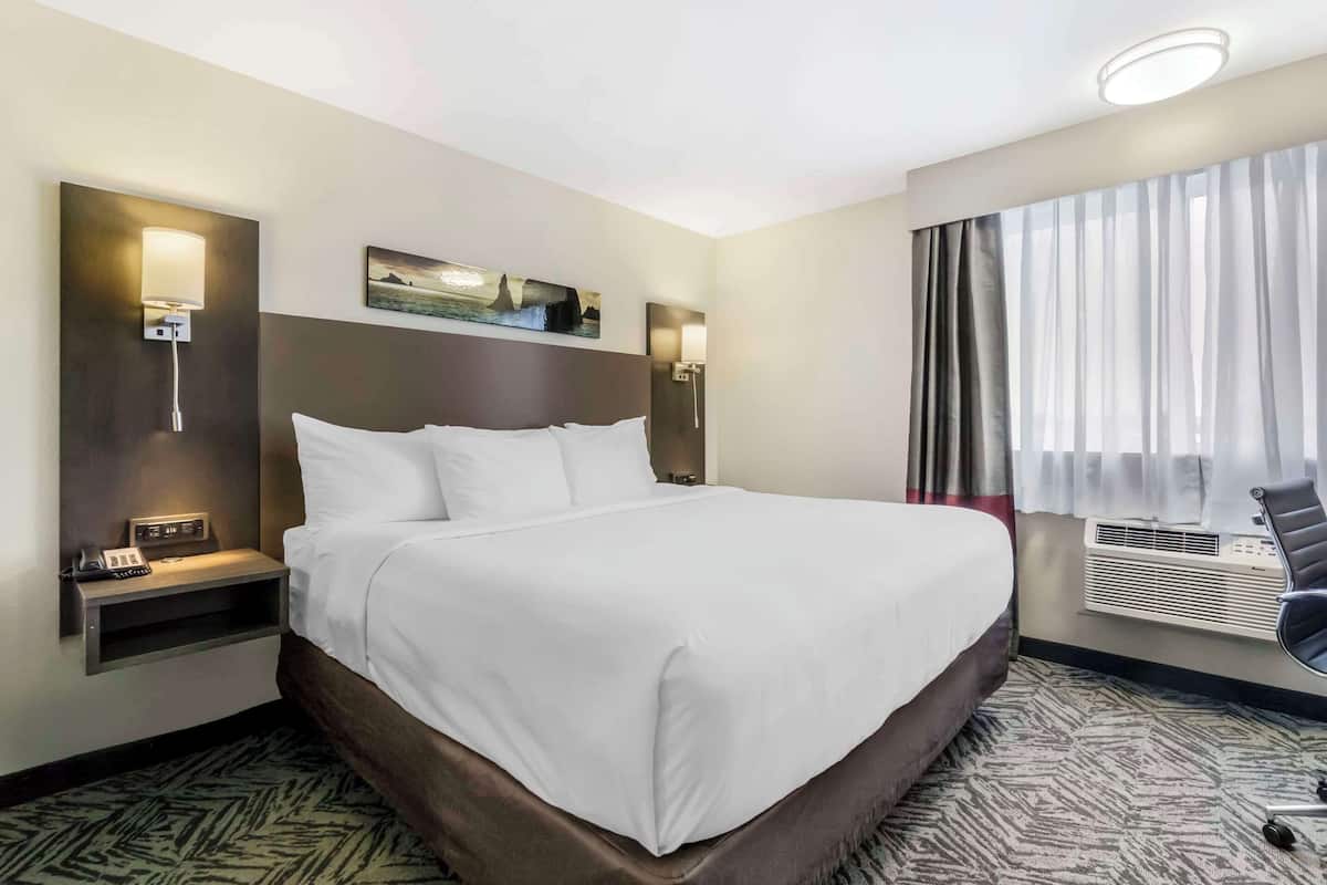 1 bedroom, hypo-allergenic bedding, pillowtop beds, desk