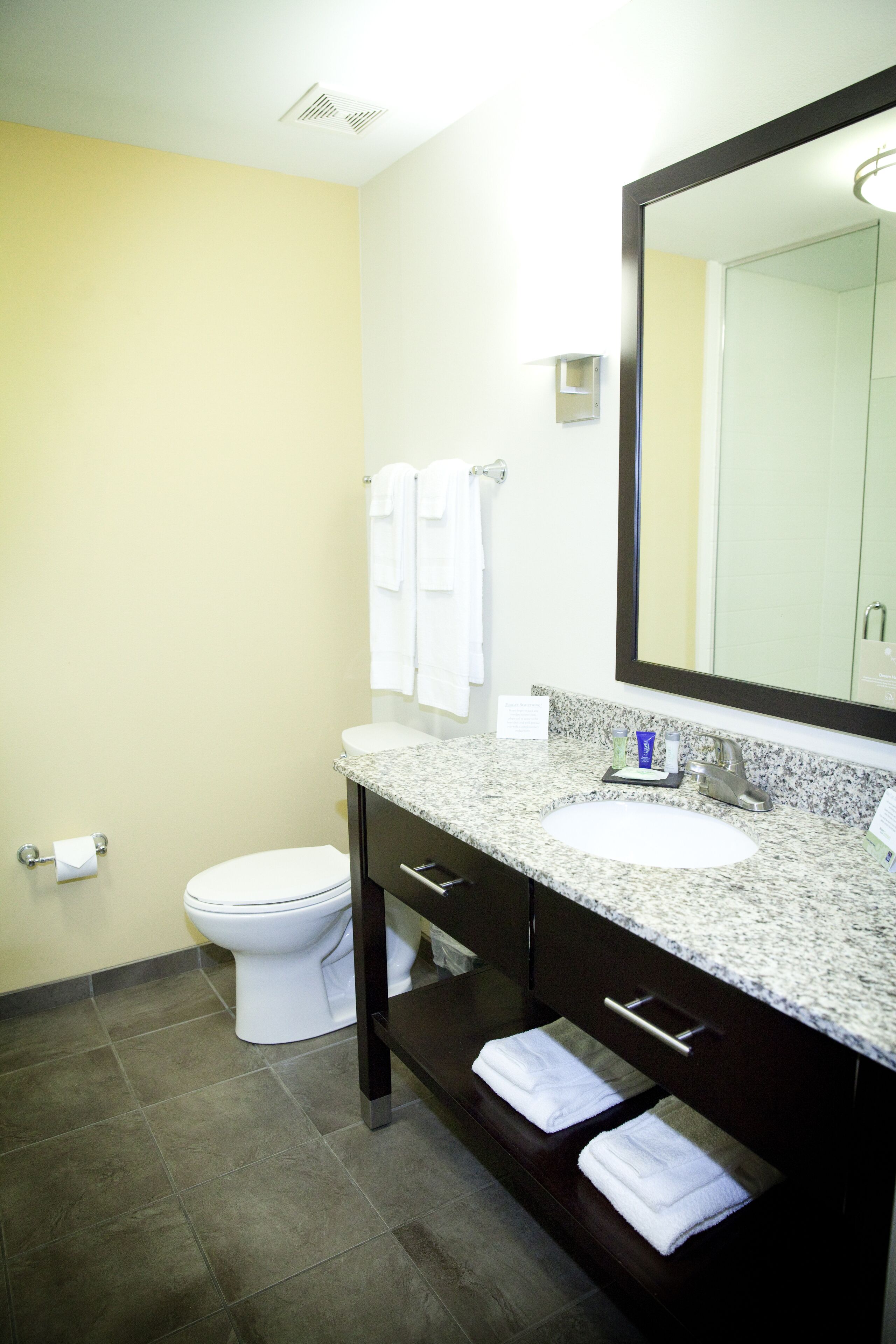 free toiletries, hair dryer, towels