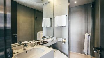 Shower, hair dryer, bathrobes, slippers