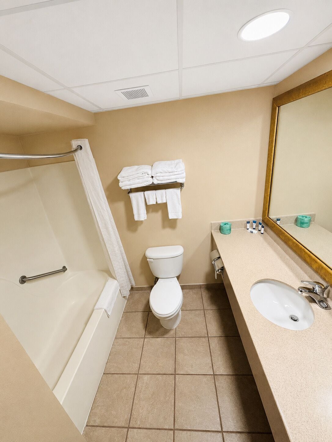 A bathroom with a toilet, sink, and towel rack.