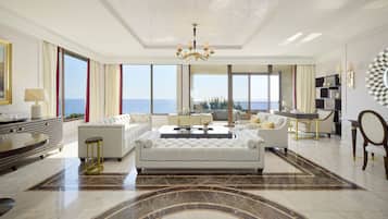 Pomegranate Suite | Living area | 55-inch Smart TV with digital channels, Netflix, DVD player