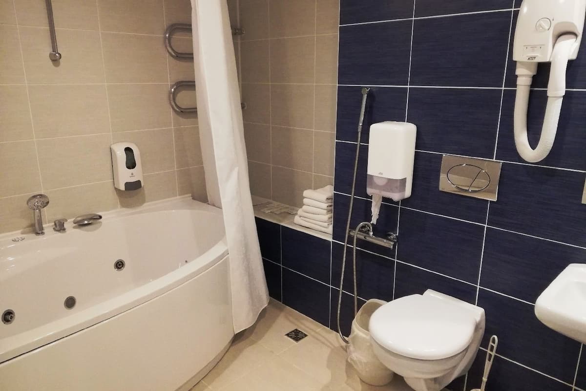 Deluxe-Apartment, 1 King-Bett | Badezimmer | Kostenlose Toilettenartikel, Handtücher, Seife, Shampoo