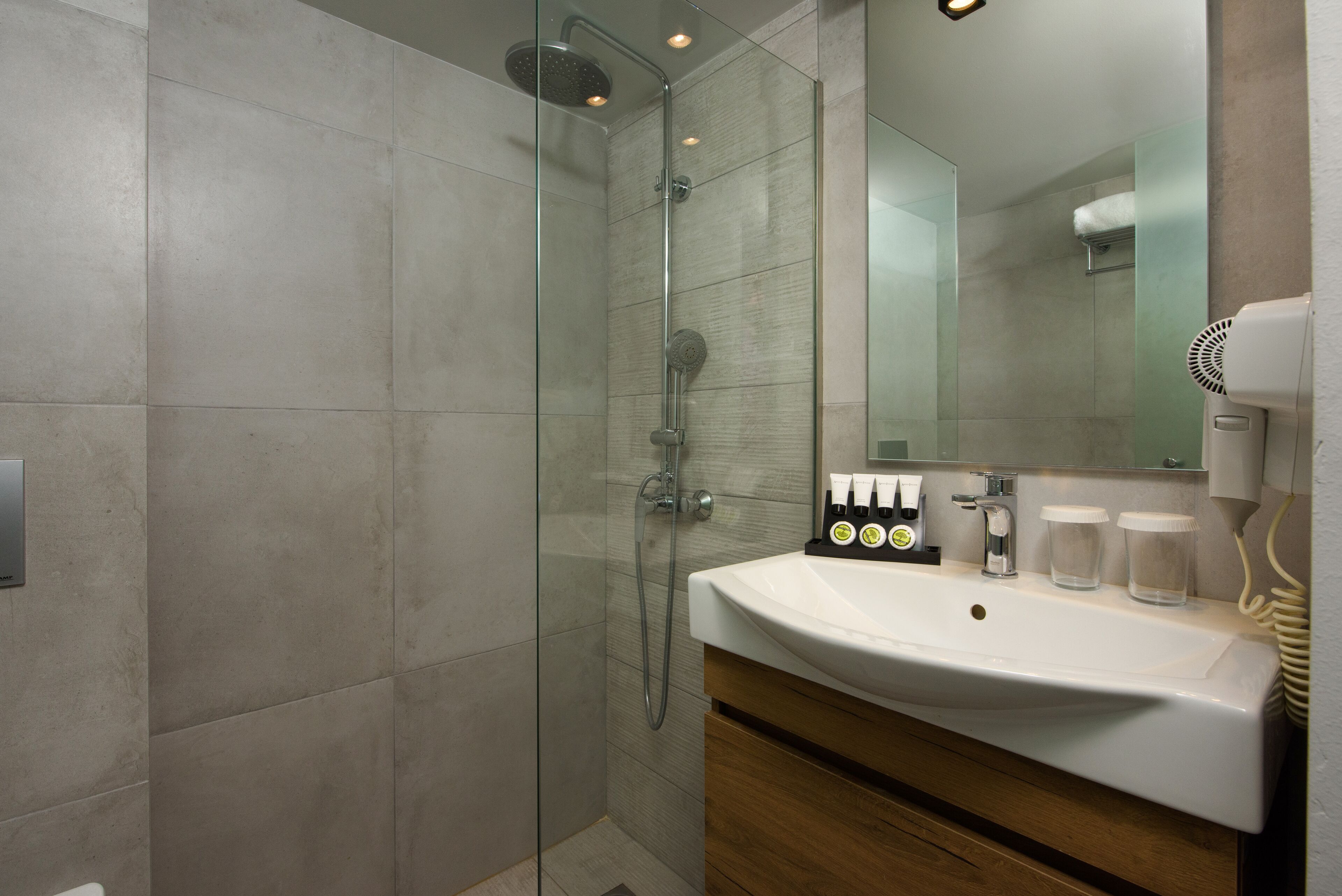 free toiletries, hair dryer, bathrobes, towels