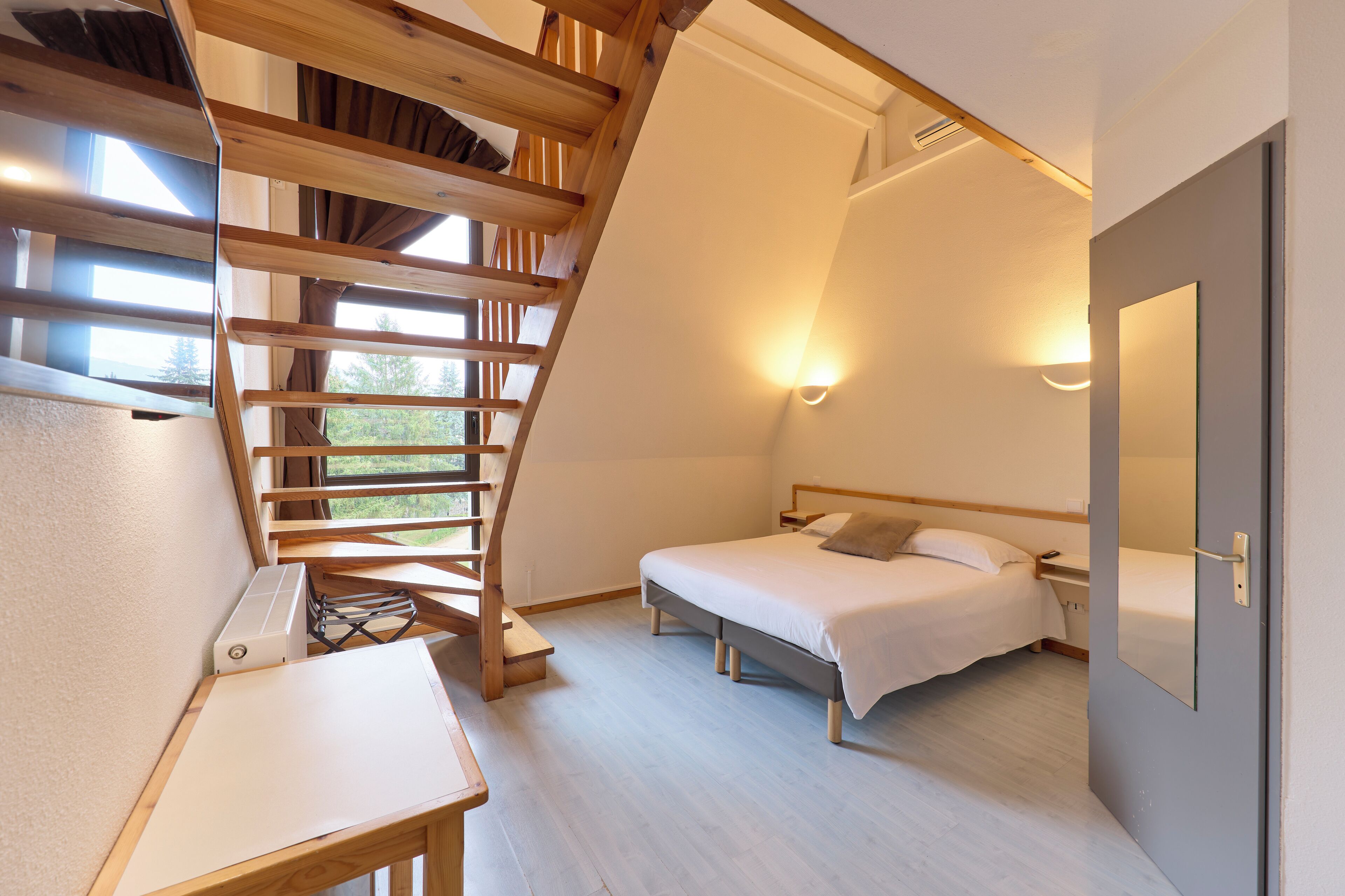 premium bedding, desk, blackout curtains, soundproofing