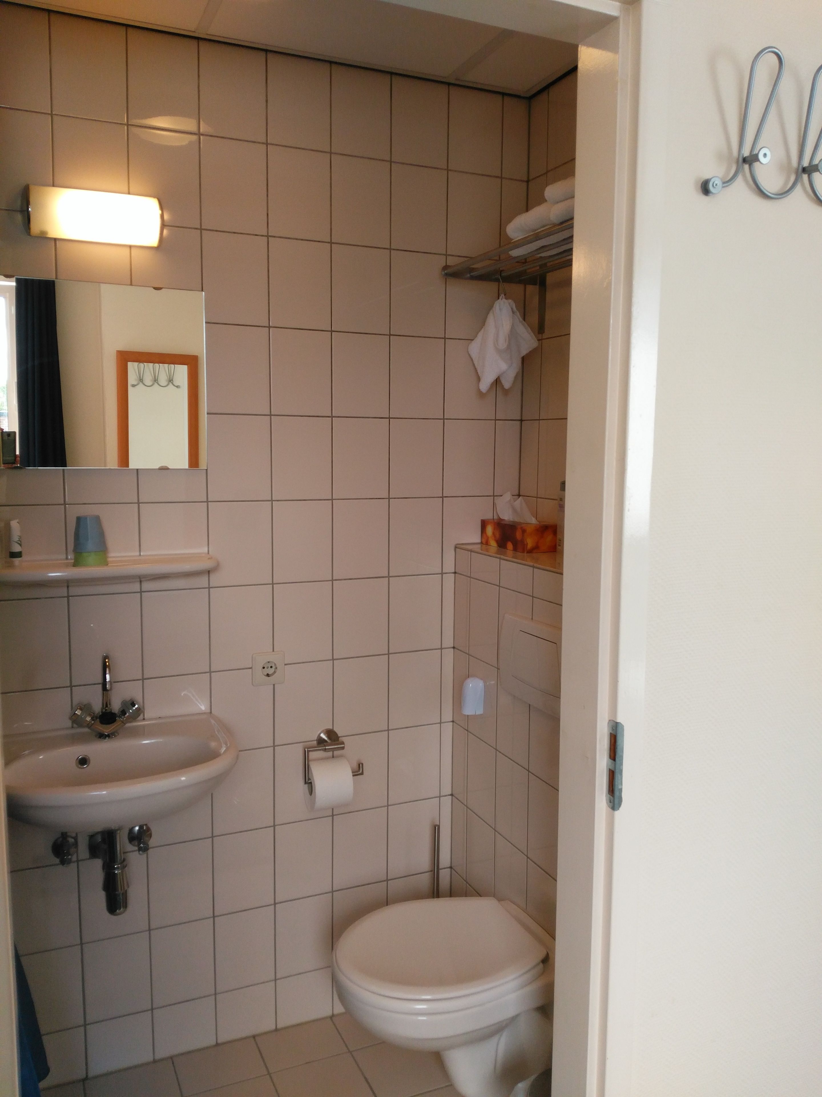 double room (small) | bathroom | shower, hair dryer, towels