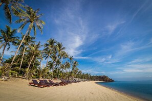 On the beach, white sand, beach umbrellas, beach towels - Coco Palm Beach Resort (Koh Samui)