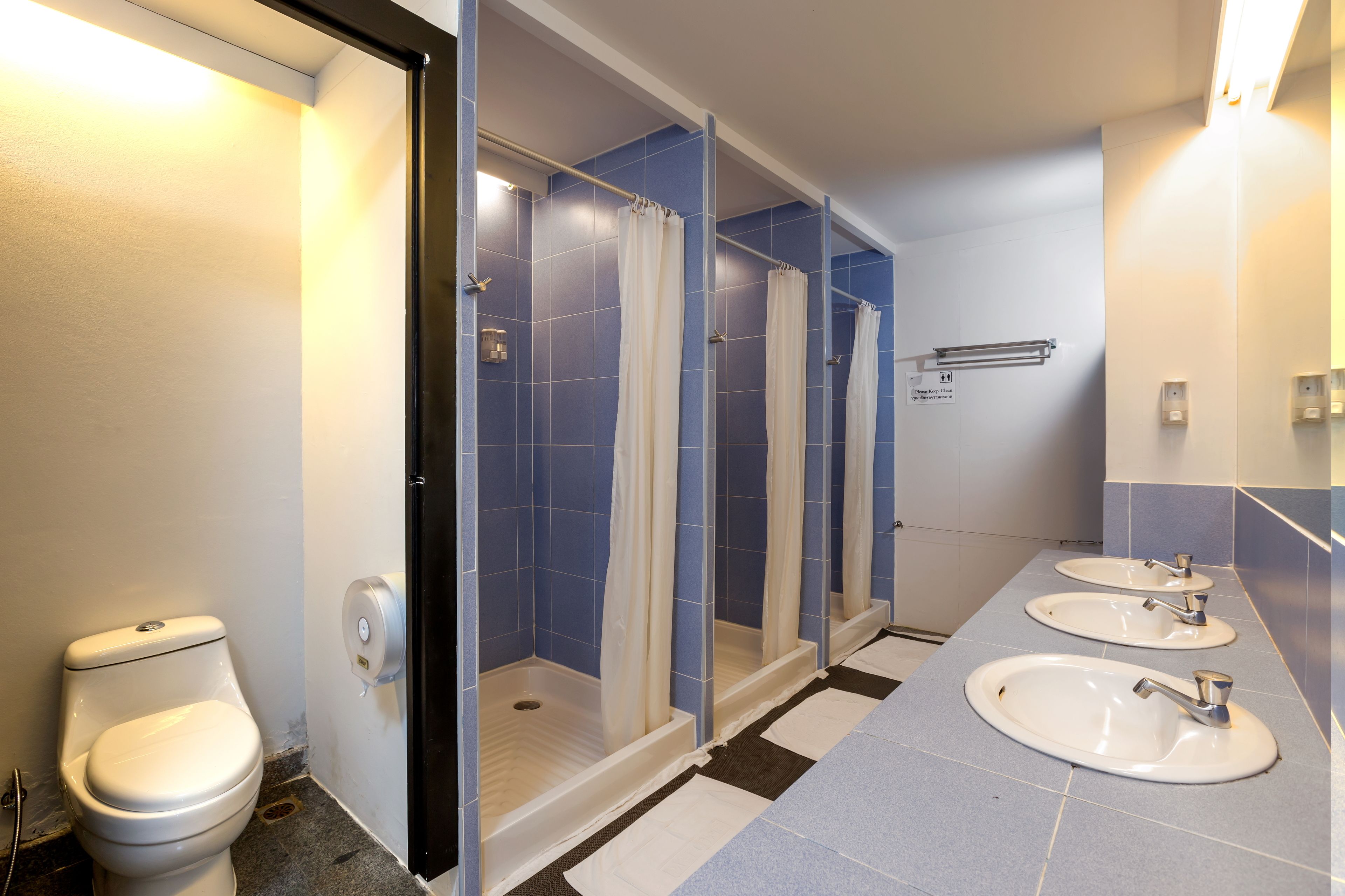standard share bathroom  | bathroom | shower, free toiletries, slippers, towels