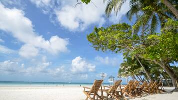 Beach nearby, white sand, sun-loungers, beach umbrellas