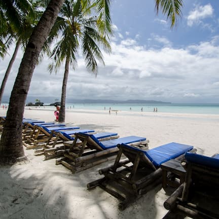 Beach nearby, white sand, sun loungers, beach umbrellas