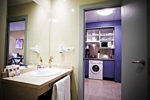 Hair dryer, bidet, towels