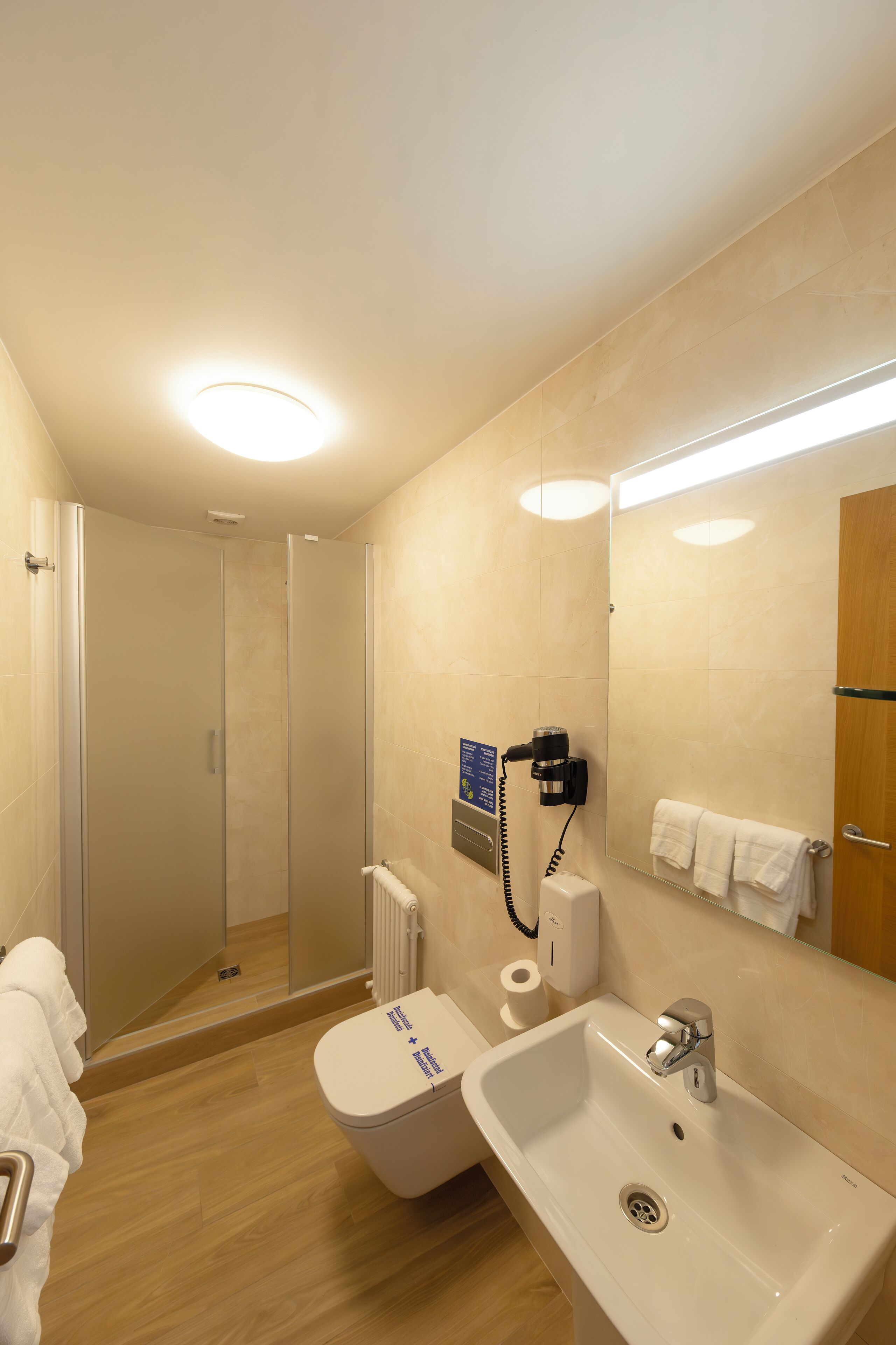 economy double room | bathroom | shower, eco-friendly toiletries, hair dryer, towels