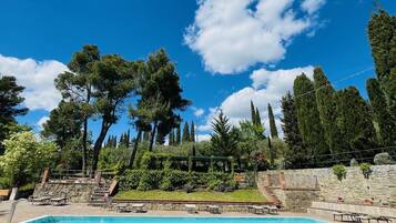 Seasonal outdoor pool, pool umbrellas, sun loungers