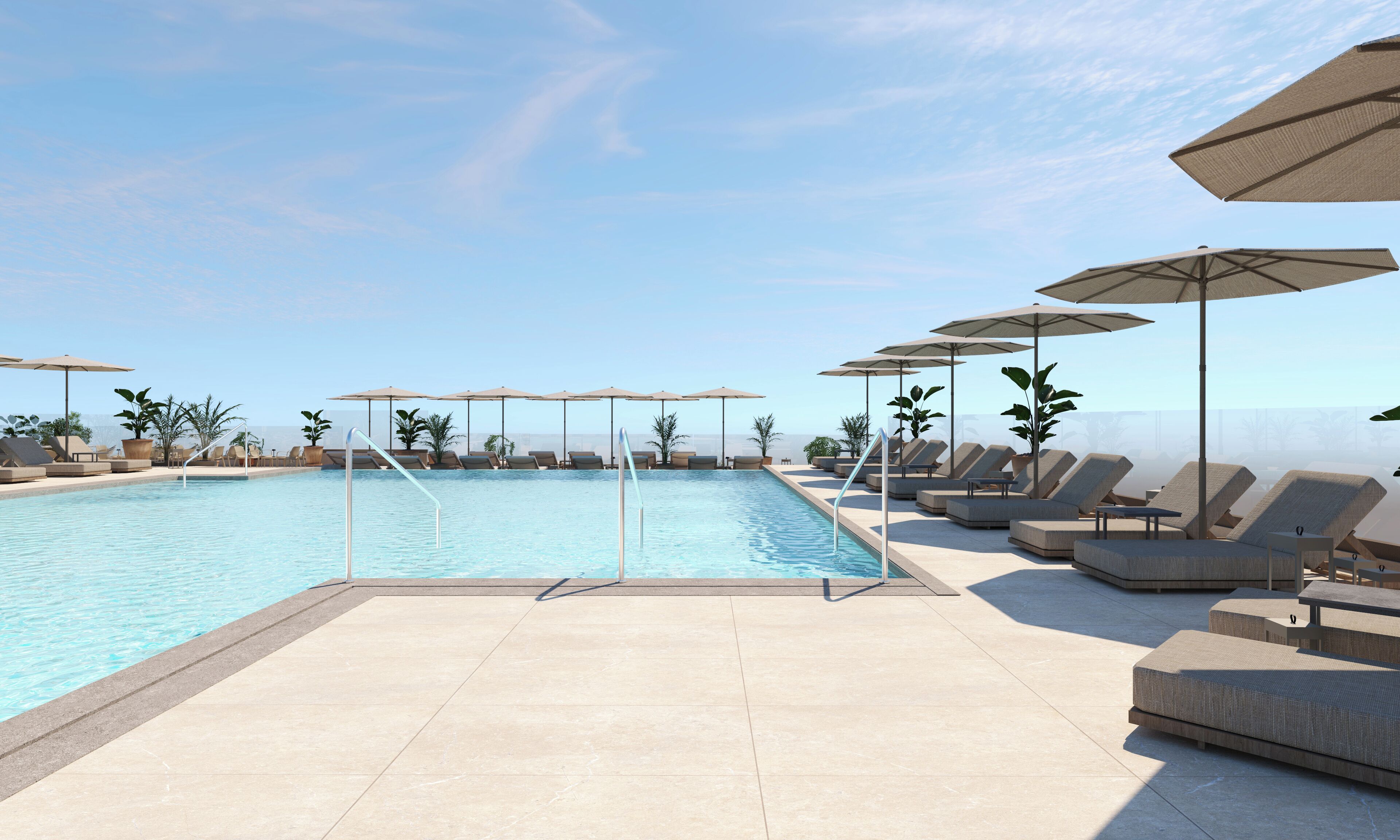 2 outdoor pools, open 8:00 am to 6:00 pm, pool umbrellas, pool loungers