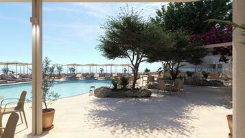 2 outdoor pools, open 8:00 AM to 6:00 PM, pool umbrellas, sun loungers