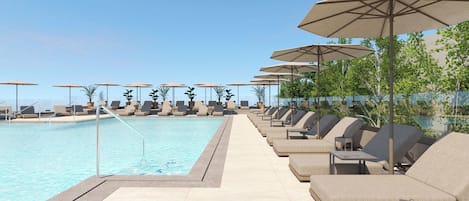 2 buitenzwembaden, parasols voor strand/zwembad