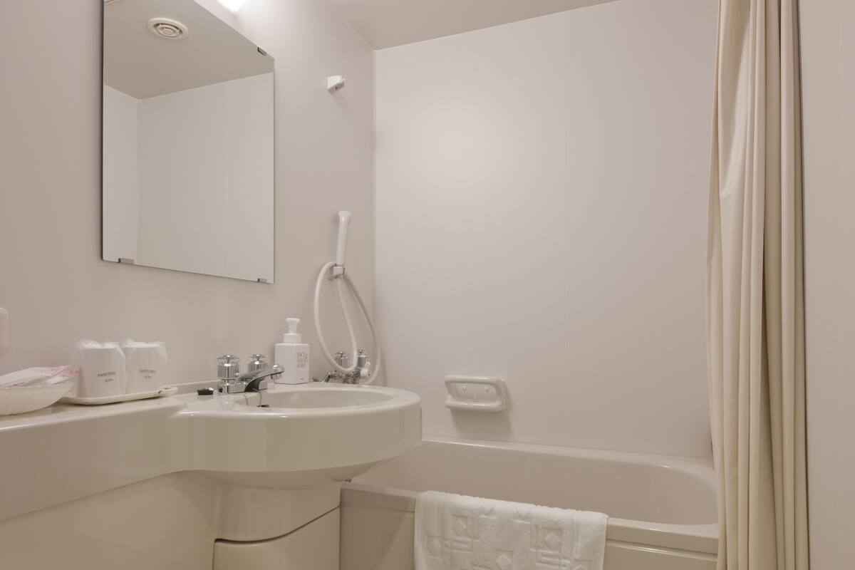 twin room, non smoking | bathroom | combined shower/bathtub, hair dryer, slippers, towels