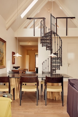 Premium Penthouse, Multiple Beds, Canal View | Living area | Flat-screen TV - Hotel Miss Blanche (Groningen)
