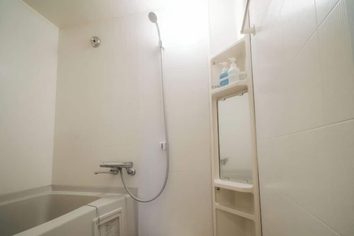 Bañera con ducha, artículos de tocador gratuitos, secador de pelo