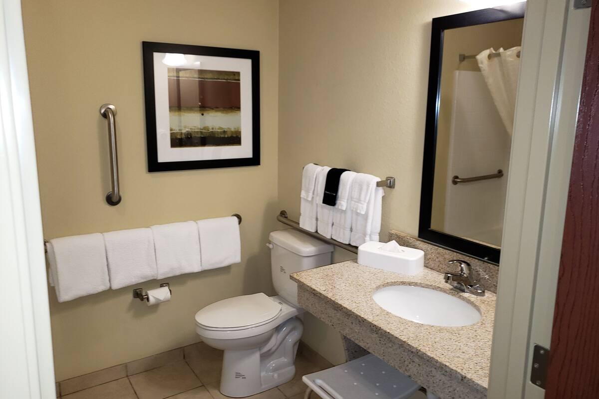 room, 2 queen beds, accessible, non smoking (accessible benched tub) | bathroom | free toiletries, hair dryer, towels