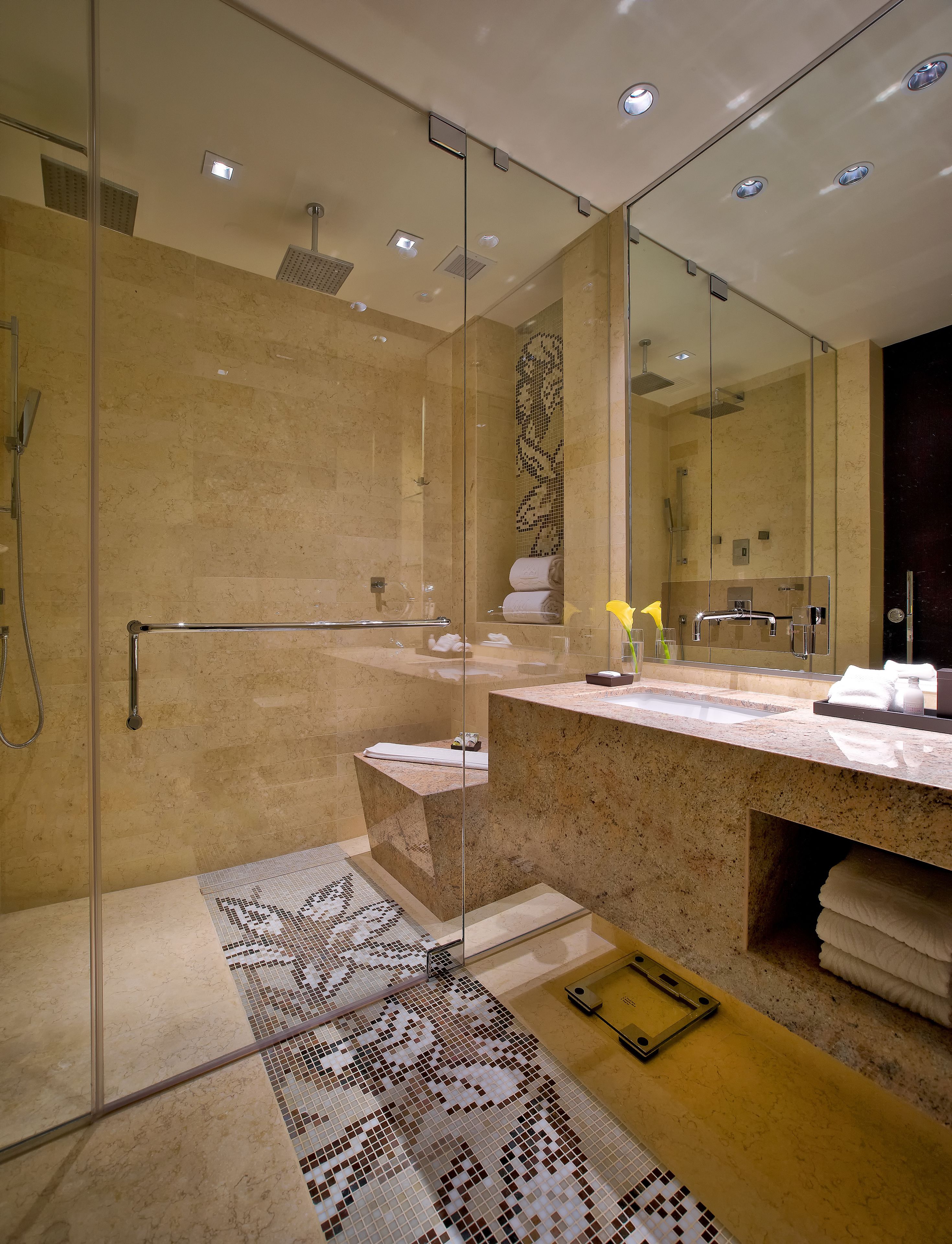 standard double  | bathroom | rainfall showerhead, designer toiletries, hair dryer, bathrobes