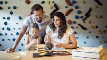 Guests can enjoy indoor climbing and learn with family-friendly activities.