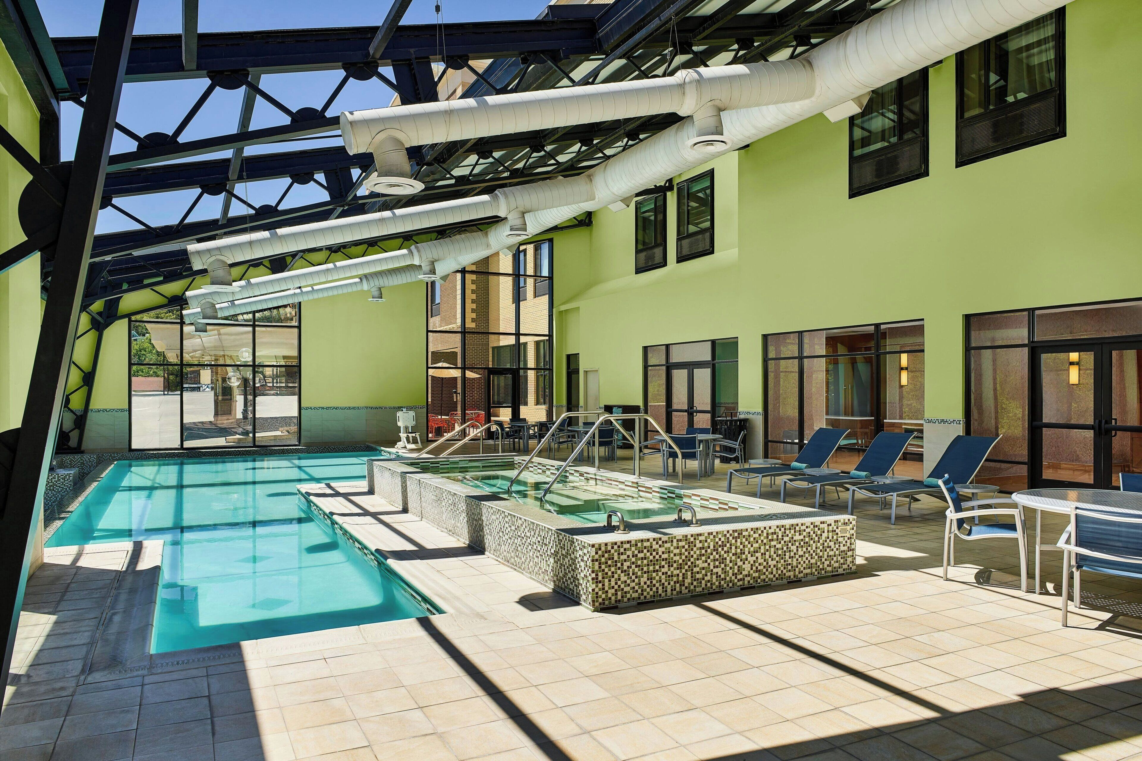 indoor pool, open 6 am to midnight, pool loungers