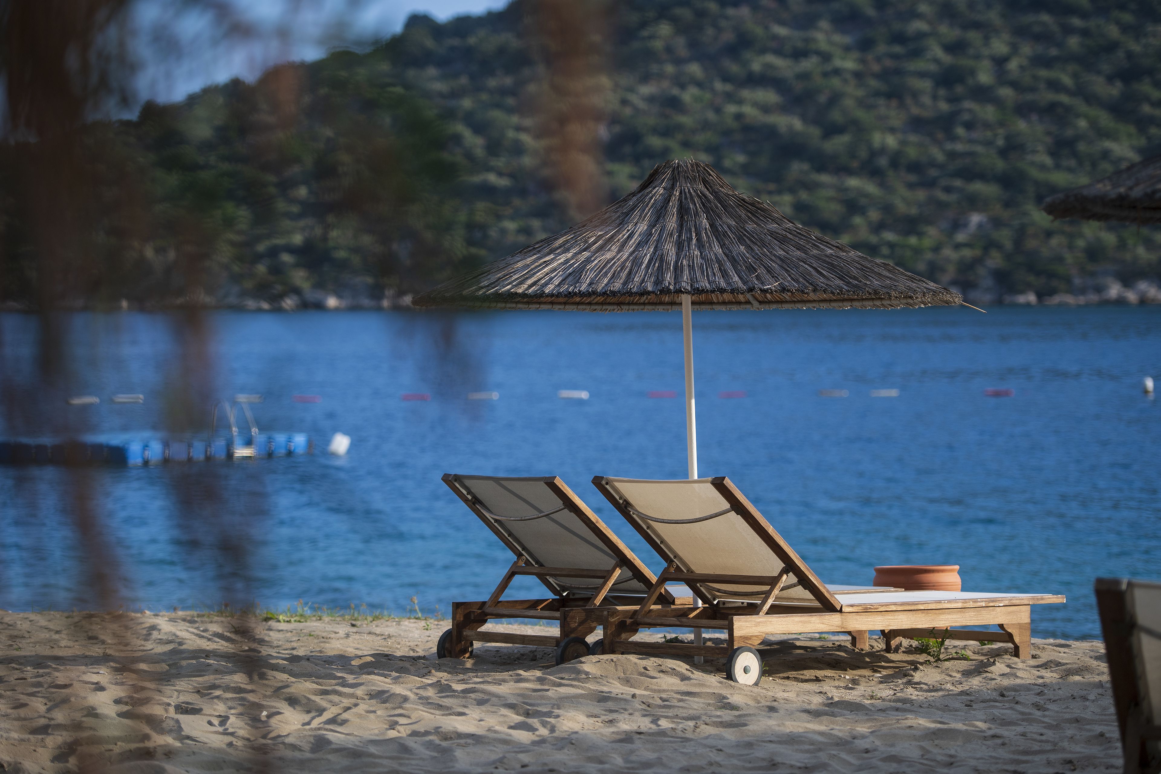 private beach, sun-loungers