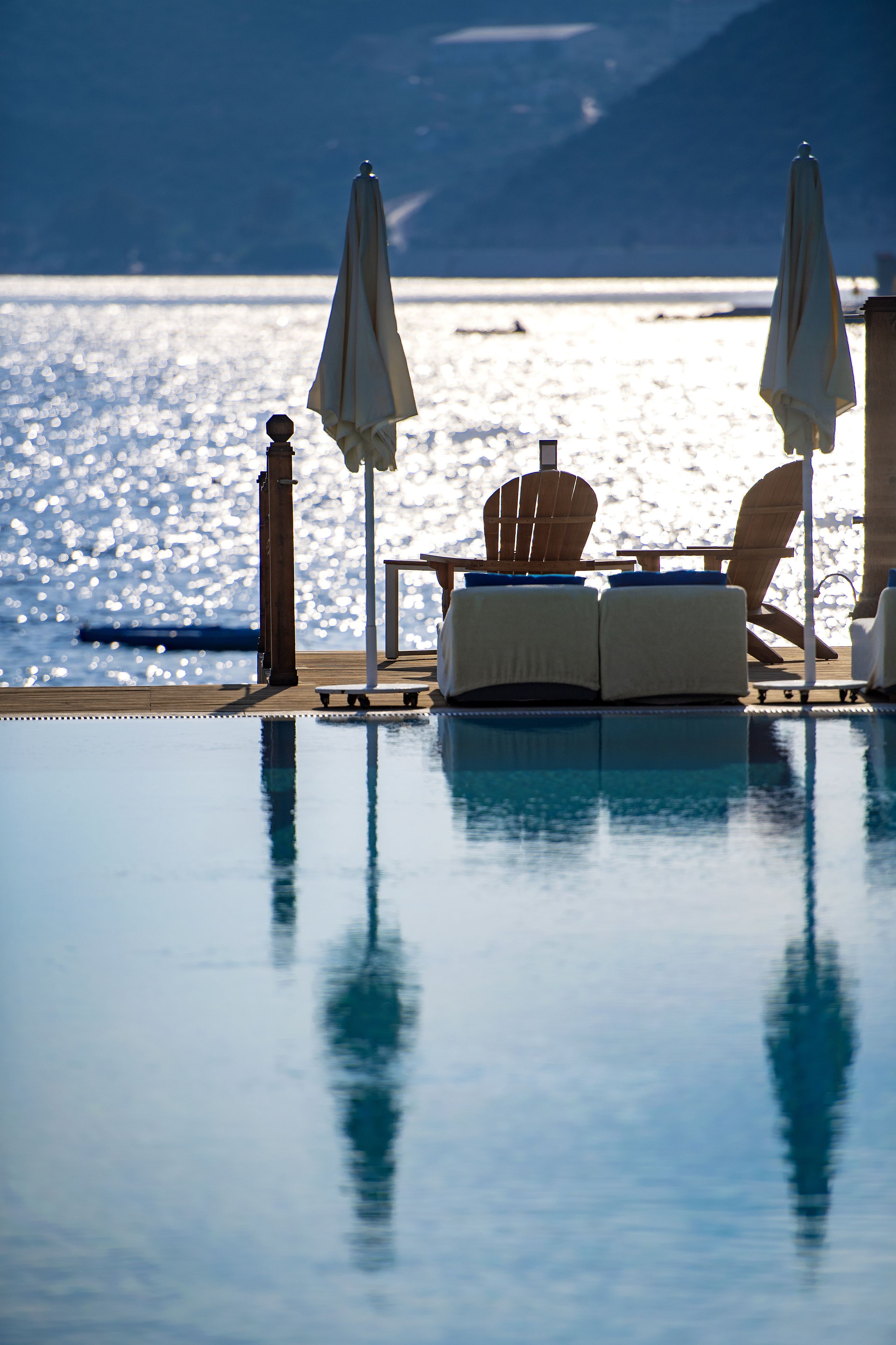 private beach, sun-loungers