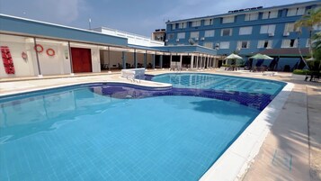 Outdoor pool, sun loungers