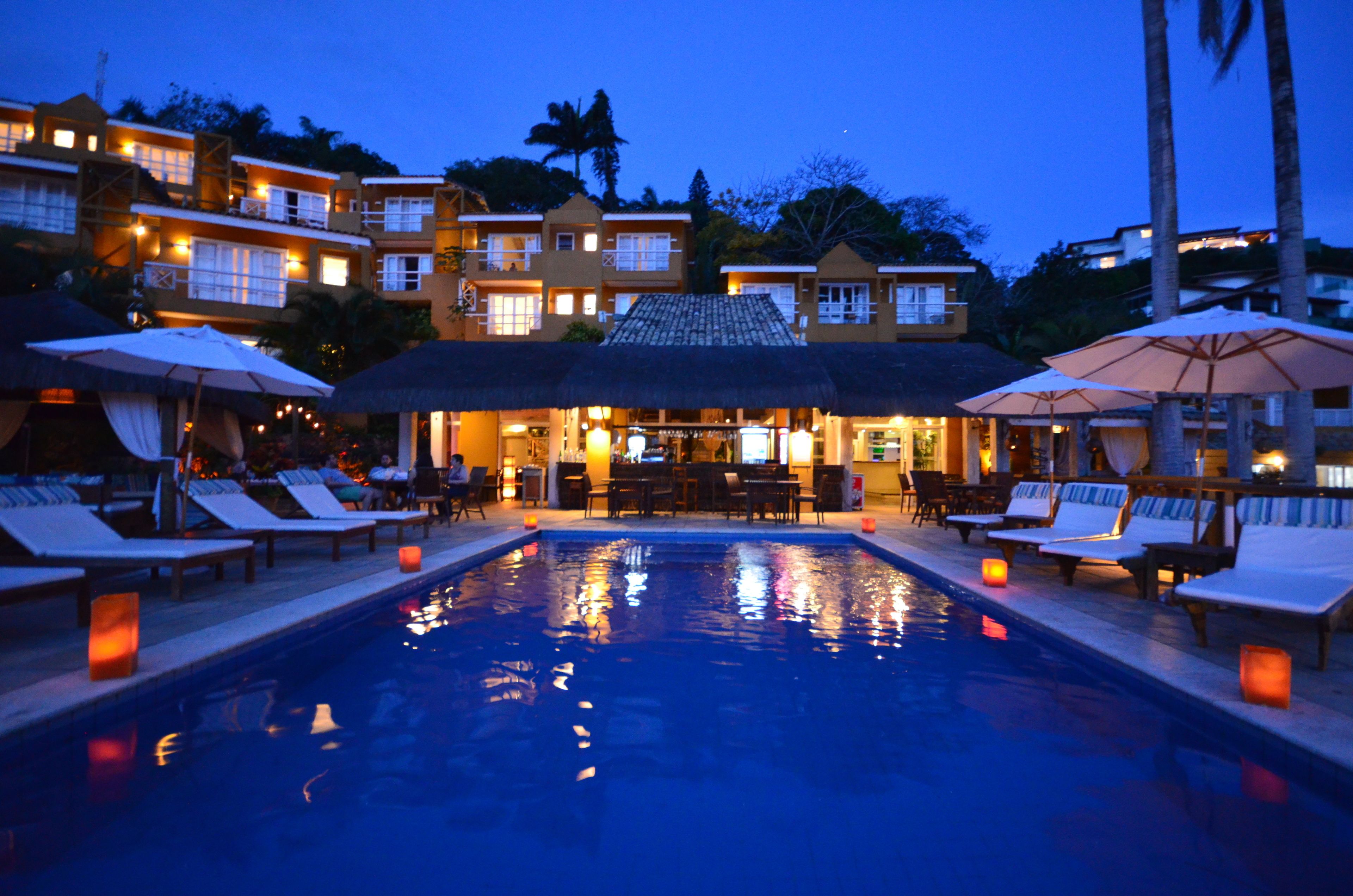 outdoor pool, pool umbrellas, pool loungers