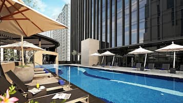 Außenpool, geöffnet von 06:30 Uhr bis 22:00 Uhr, Sonnenschirme