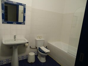 Rainfall showerhead, hair dryer, towels, toilet paper