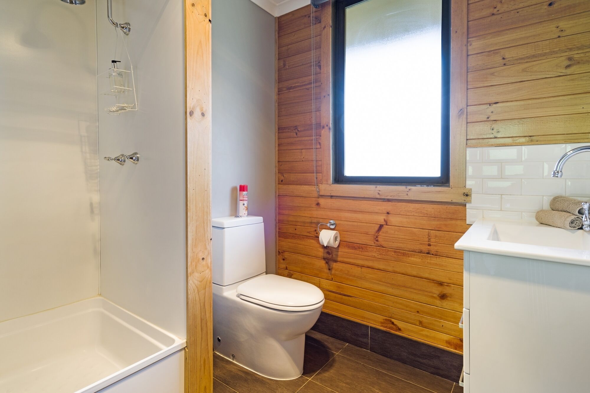 Cabaña familiar, varias camas, vista a la montaña | Baño | Regadera, amenidades de baño gratuitas, secadora de cabello, toallas 