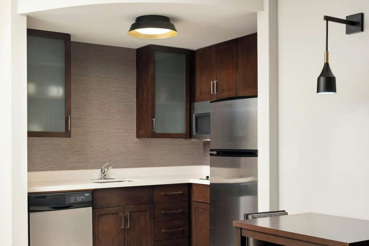 studio, 1 king bed with sofa bed, city view | private kitchen | fridge, microwave, stovetop, dishwasher