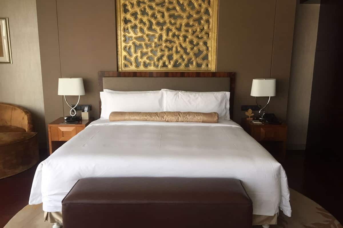Hypo-allergenic bedding, free minibar, in-room safe, desk