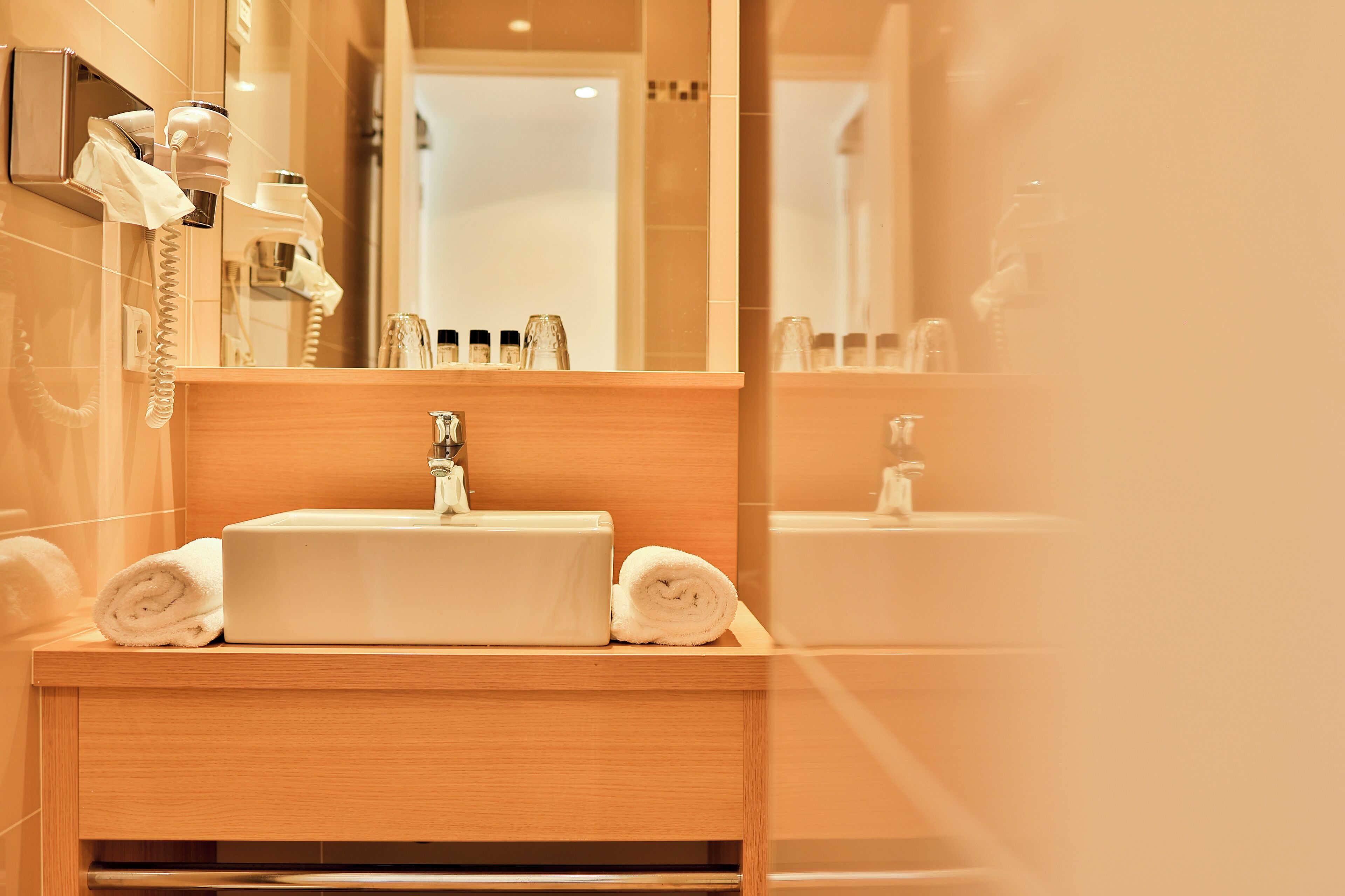 superior room | bathroom | hair dryer, towels