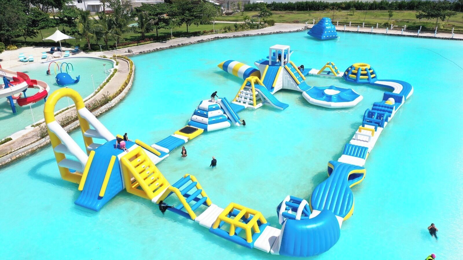A water park with various slides and play structures.