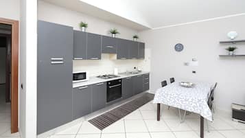 Superior Apartment | Private kitchen | Full-sized fridge, microwave, stovetop, electric kettle