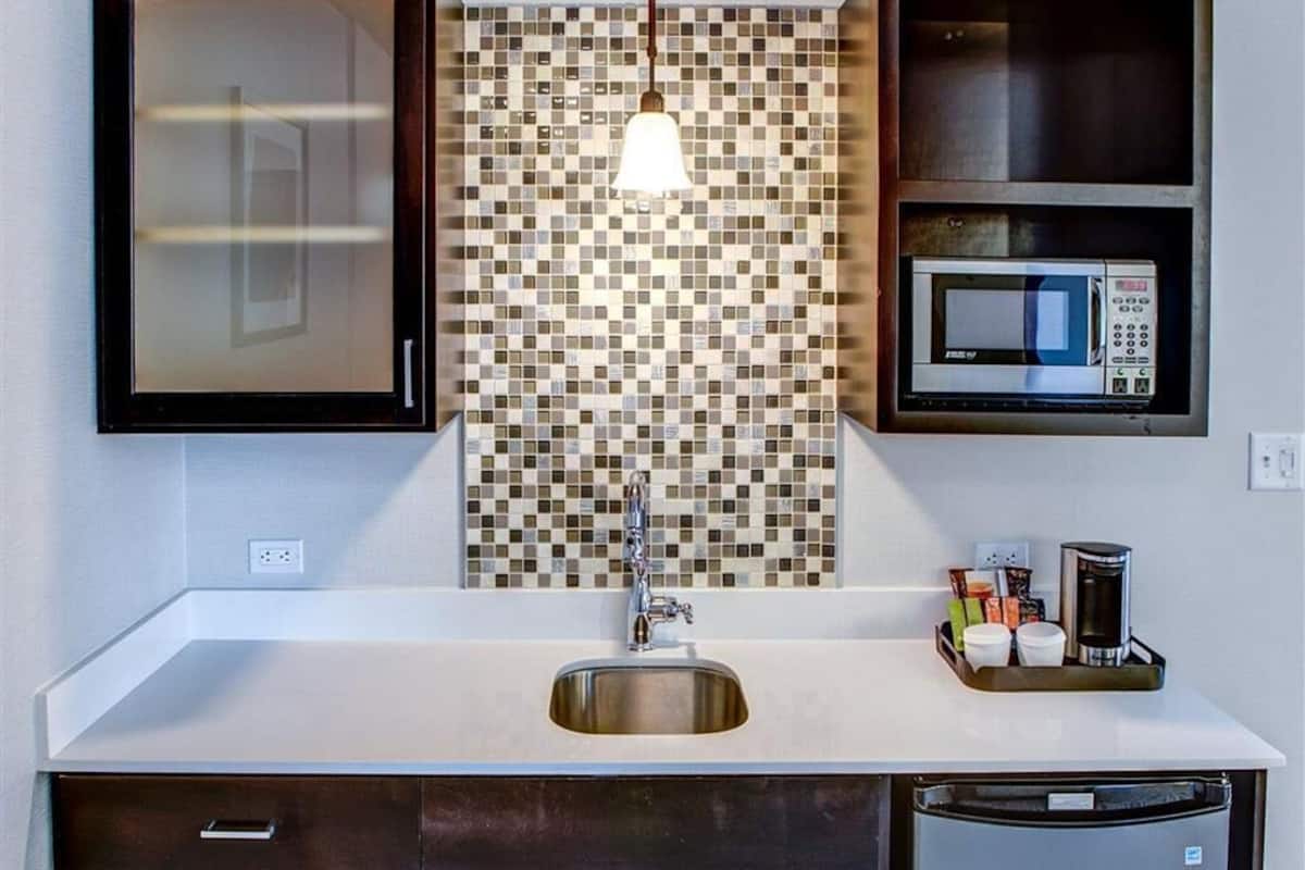 Fridge, microwave, coffee/tea maker